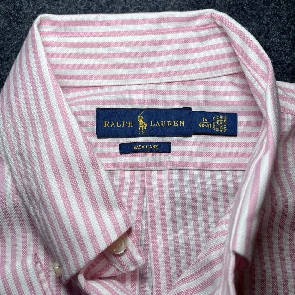 New Ralph Lauren Easy Care Pink Striped Cotton Shirt Mens‎ L 16 40/41